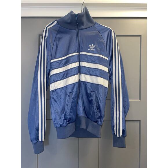 Vintage 1980s ADIDAS Long Sleeve Blue Zip Up Tracksuit MEDIUM - Picture 1 of 5